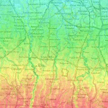 Jakarta Selatan地形图、海拔、地势