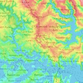 悉尼地形图、海拔、地势
