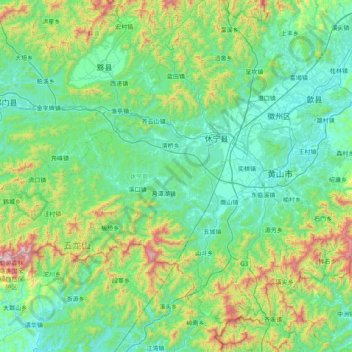 休宁县地形图、海拔、地势