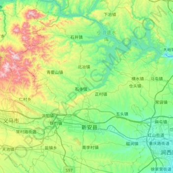 新安县地形图、海拔、地势
