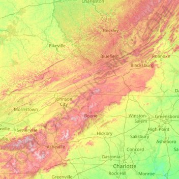 Blue Ridge Parkway地形图、海拔、地势