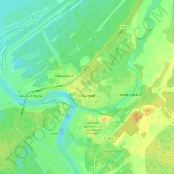 Сясьстрой地形图、海拔、地势