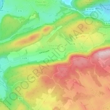 Entre-deux-Monts地形图、海拔、地势
