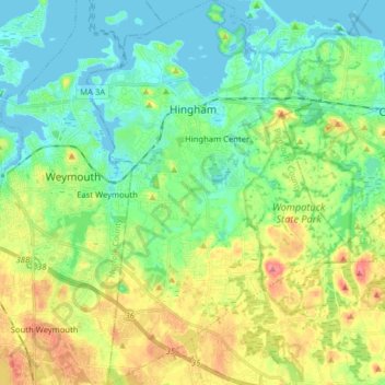 Hingham地形图、海拔、地势