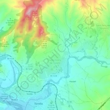 Sant Vicenç de Torelló地形图、海拔、地势