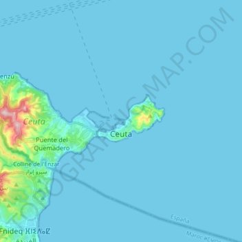 休达地形图、海拔、地势