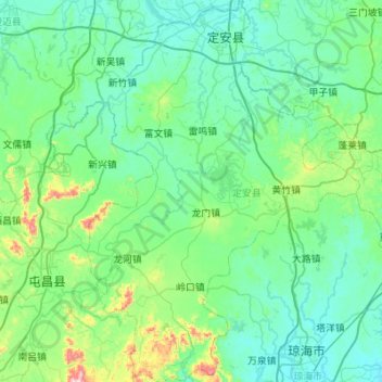 定安县地形图、海拔、地势