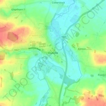 Oundle地形图、海拔、地势