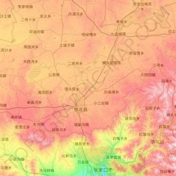 张北县地形图、海拔、地势