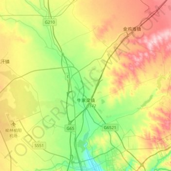 牛家梁镇地形图、海拔、地势