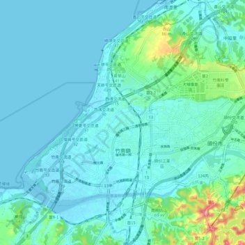 竹南鎮地形图、海拔、地势