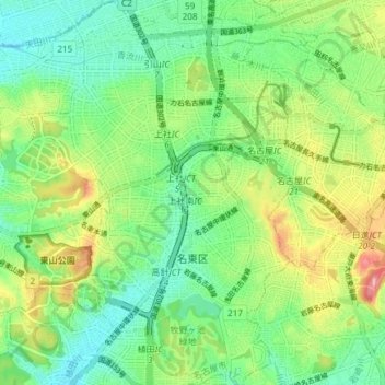 名東区地形图、海拔、地势