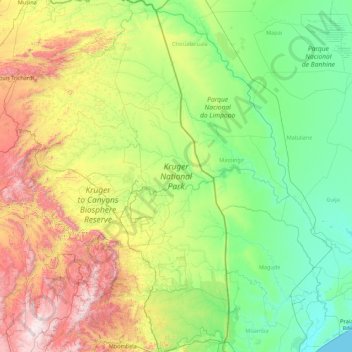 Kruger National Park地形图、海拔、地势