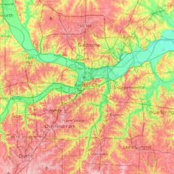 Kansas City地形图、海拔、地势