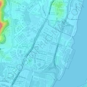 Sungai Nibong地形图、海拔、地势