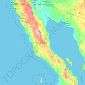 下加利福尼亚州地形图、海拔、地势