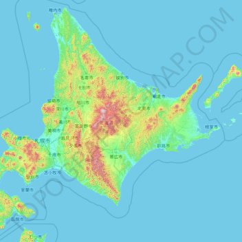 北海道地形图、海拔、地势