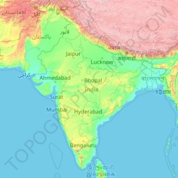 印度地形图、海拔、地势