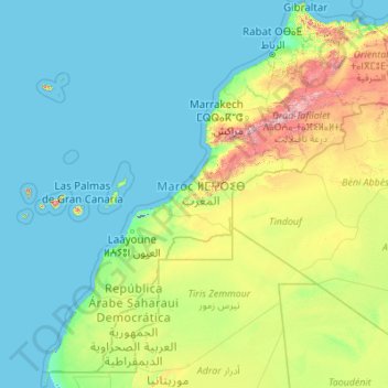 摩洛哥地形图、海拔、地势
