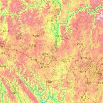 楚雄彝族自治州地形图、海拔、地势