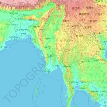 缅甸地形图、海拔、地势