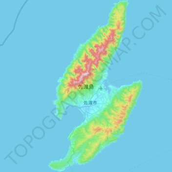 佐渡島地形图、海拔、地势