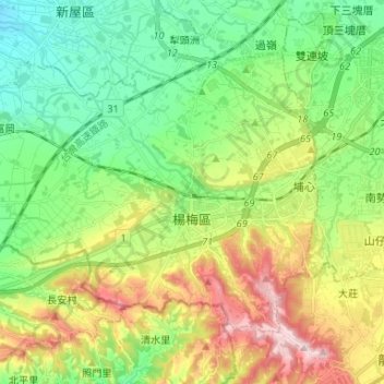 楊梅區地形图、海拔、地势