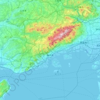 神户市地形图、海拔、地势