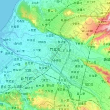 竹北市地形图、海拔、地势