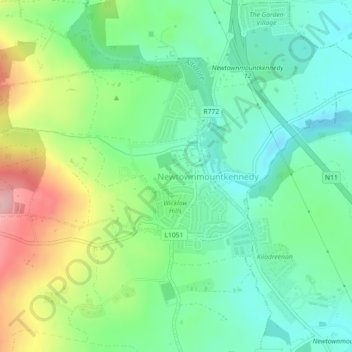 Newtown Mountkennedy地形图、海拔、地势