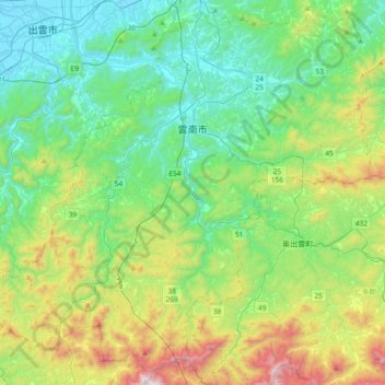 雲南市地形图、海拔、地势