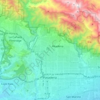 Pasadena地形图、海拔、地势