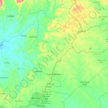 Los Palmitos地形图、海拔、地势