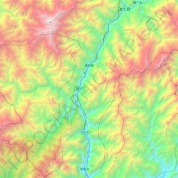 绵虒镇地形图、海拔、地势