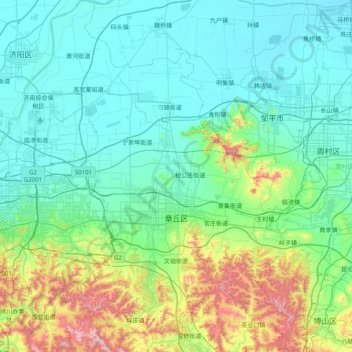 章丘区地形图、海拔、地势
