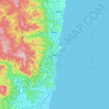 曠野町地形图、海拔、地势