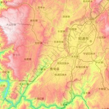 鲁甸县地形图、海拔、地势
