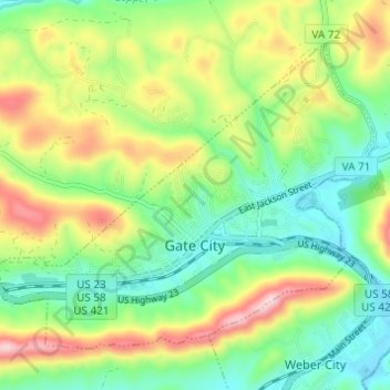 Gate City地形图、海拔、地势