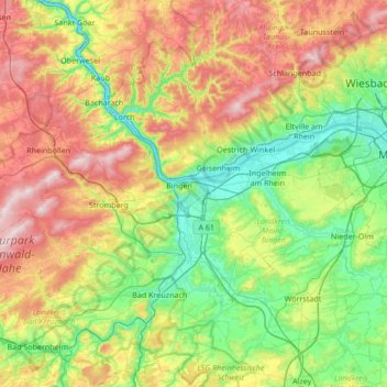 Mainz地形图、海拔、地势