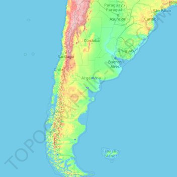 阿根廷地形图、海拔、地势