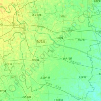 香河县地形图、海拔、地势