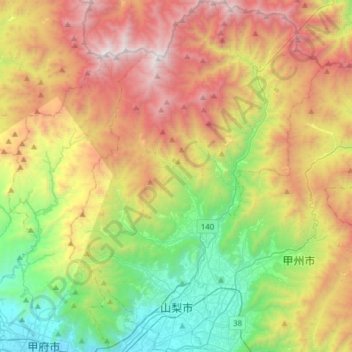 山梨市地形图、海拔、地势