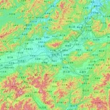 金华市地形图、海拔、地势