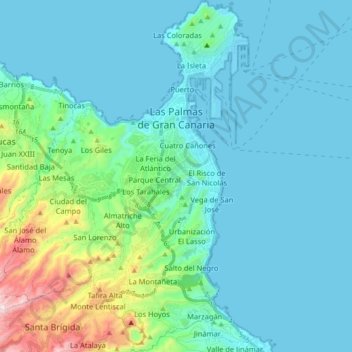 大加那利岛拉斯帕尔马斯 / 拉斯帕爾馬斯地形图、海拔、地势