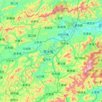 修水县地形图、海拔、地势
