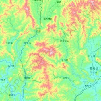 大桂山地形图、海拔、地势