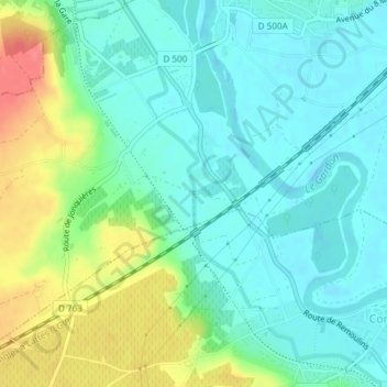 Canal d'Irrigation de Remoulins à Tarascon地形图、海拔、地势