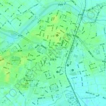 宜蘭中山公園地形图、海拔、地势