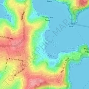 Balmoral Beach地形图、海拔、地势
