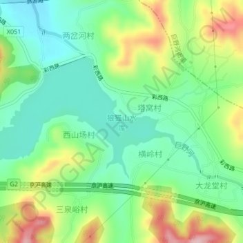 狼猫山水库地形图、海拔、地势